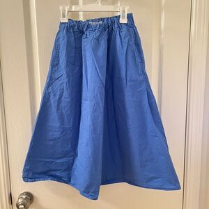 Everlane The Clean Cotton Pull-On Skirt Elastic Waist Midi Blue Women's Size XXS